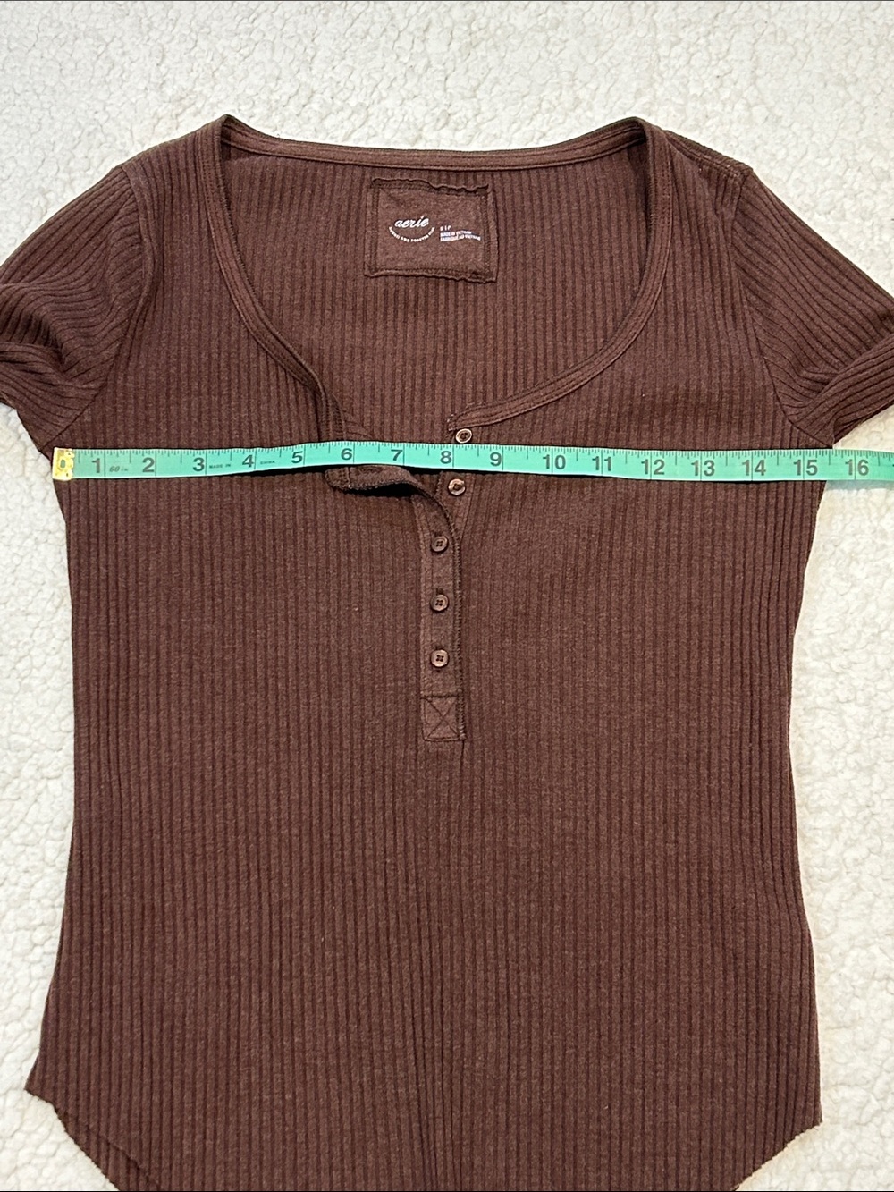 Aerie Brown Fitted Ribbed Scoop Neck Long Sleeve Henley Top size Small - Picture 12 of 16